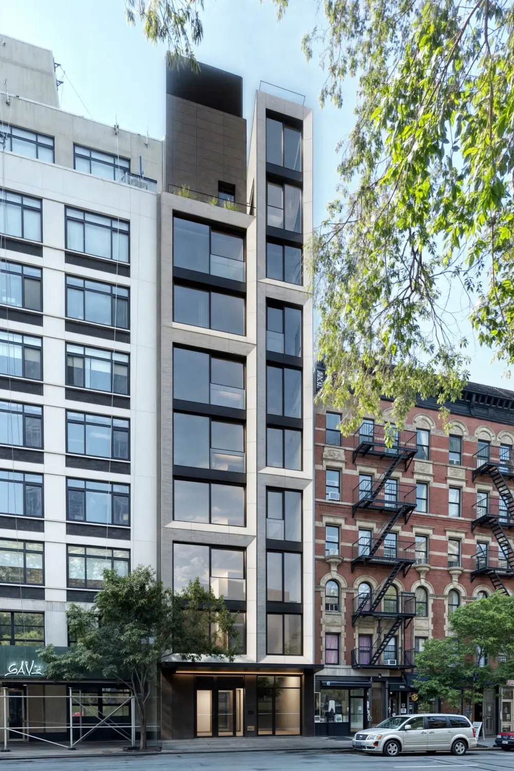 11 Essex Street, a slender building clad in porcelain tile on the Lower East Side